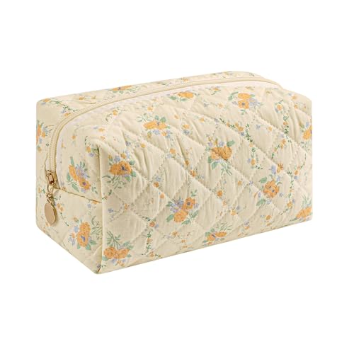 Makeup Bag Travel Cosmetic Bag for Women Girls, Zipper Make Up Pouch, Floral Flowers Toiletry Organizer Makeup, Portable Storage Bag, Cosmetic Travel Cloth Bag (Yellow Orange Flower) - color: B5 Yellow Orange Flower