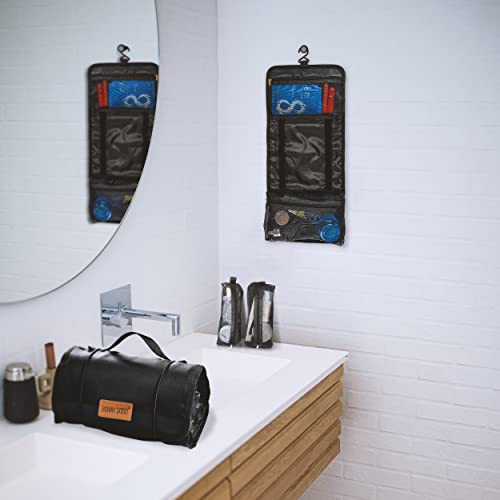 Toiletry Bag Can Hanging Small Roll-Up Makeup Organizer Bag with 3 Detachable Transparent Mesh Folding Cosmetic Travel Bags for Women & Men Black Toiletries Organizer Bag Gym Camping Grooming, Black - size: Small