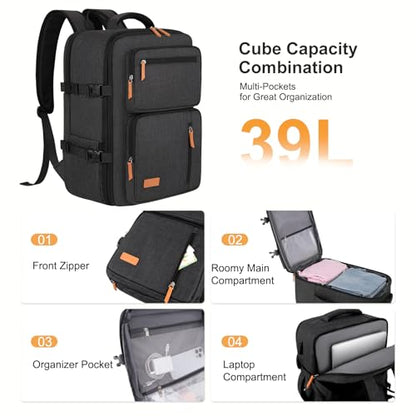 MOSISO 40L Travel Backpack for Women&Men, Flight Approved Carry on Daypack with USB Charging Port&3 Packing Cubes, 17-17.3 inch Expandable Suitcase Laptop Backpack for Office Work Travel, Black