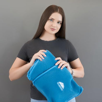 BlueHills Premium Soft Travel Blanket Pillow Airplane Blanket in Soft Bag case with Hand Luggage Belt and Carabiner Compact Pack Large Cozy Plane Car Train Teal Blue T022 - color: Tealblue-1pk-t022
