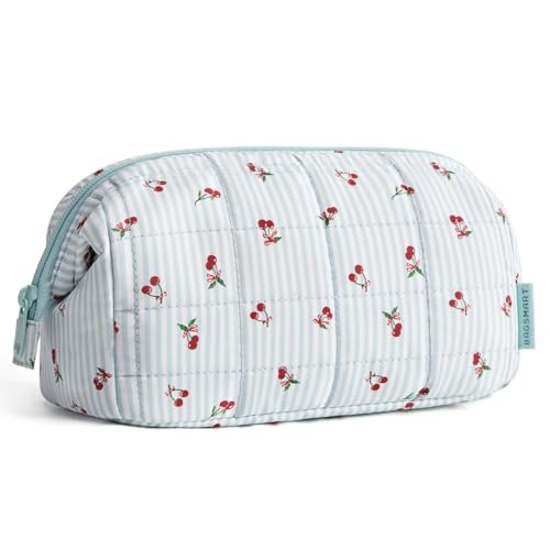 BAGSMART Makeup Bag Travel Toiletry Bag, Puffy Padded Make Up Bags for Women Makeup Organizer Case, Wide-open Pouch Purse Travel Essentials Toiletries Accessories Brushes, Ditsy Cherry - color: 28-Ditsy Cherry