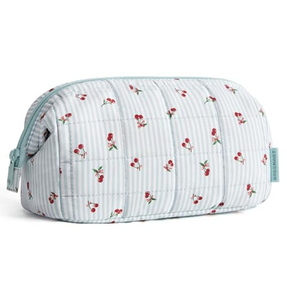 BAGSMART Makeup Bag Travel Toiletry Bag, Puffy Padded Make Up Bags for Women Makeup Organizer Case, Wide-open Pouch Purse Travel Essentials Toiletries Accessories Brushes, Ditsy Cherry - color: 28-Ditsy Cherry