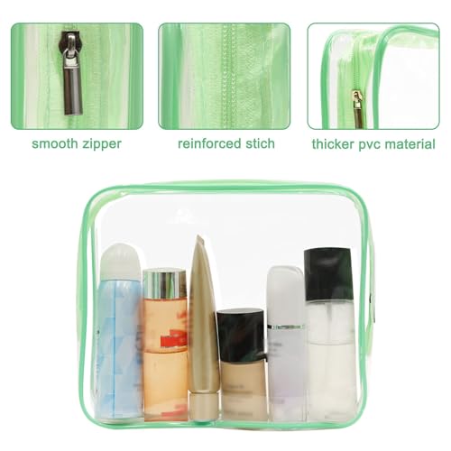 APREUTY Clear Makeup Bags, TSA Approved 6 Pcs Cosmetic Makeup Bags Set Clear PVC with Zipper Handle Portable Travel Luggage Pouch Airport Airline Vacation Organization (Green) - color: Green-6PCS (Large+Medium+Small)