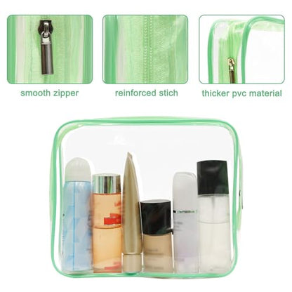 APREUTY Clear Makeup Bags, TSA Approved 6 Pcs Cosmetic Makeup Bags Set Clear PVC with Zipper Handle Portable Travel Luggage Pouch Airport Airline Vacation Organization (Green) - color: Green-6PCS (Large+Medium+Small)