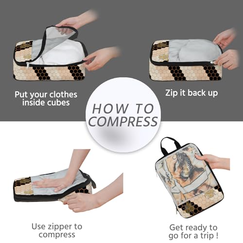 7 Pcs Compression Packing Cubes for Travel, Waterproof Suitcase Luggage Backpack Organizer with Toiletry Bag Travel Essentials for Women/Men-Bees - color: Black-Bees