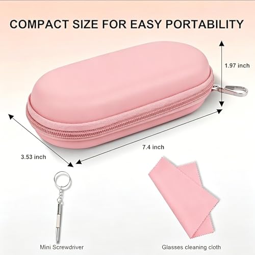 Double Glasses Case,Dual Eyeglasses & Sunglasses Organizer with Clip Zipper Closure for Travel 2 Pairs Storage Box - color: Pink