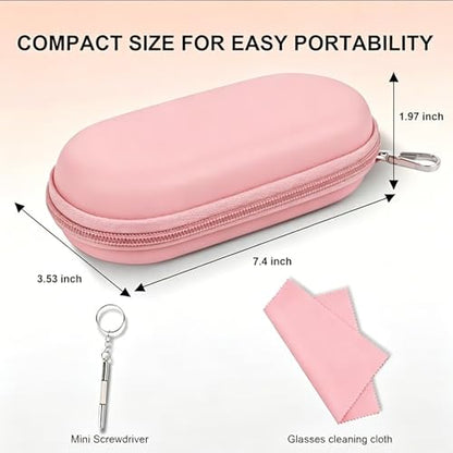 Double Glasses Case,Dual Eyeglasses & Sunglasses Organizer with Clip Zipper Closure for Travel 2 Pairs Storage Box - color: Pink