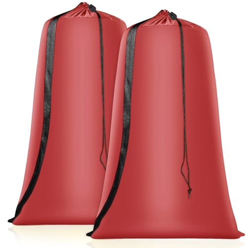 Heavy Duty Laundry Bag 2 Pack XL Nylon Laundry Bags with Straps, Washable Large Dirty Clothes Organizer with Drawstring Closure, Travel Washing Bag Fit a Laundry Hamper or Basket - color: Red, size: 41" x 28" x 1"