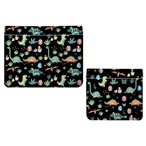 2 PCS PU Leather Small Makeup Bag Set for Purse,No Zipper Self-closing Cosmetic Bag, Portable Coin Purse Lipstick Accessories Organizer Travel Toiletry Storage Pouch for Women,Dinosaur - color: Dinosaur