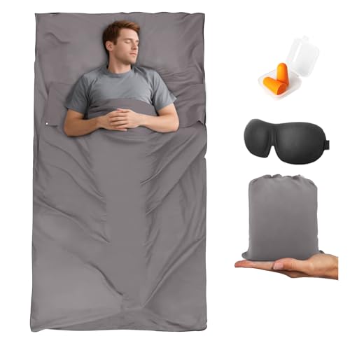Sleeping Bag Liner,Travel Sheet & Adult Sleep Sack, Camping Sheets Travel Sleep Sack for Backpacking,Hotels & Hostels -Lightweight Single &Double Travel Sheet Camping Sheets - color: Single Gray