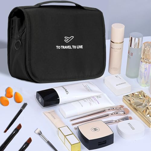 L&FY Hanging Travel Toiletry Bag Women's Cosmetic Organizer Makeup Case Pouch Men's Shaving Kits With Handle (Canvas Black) - color: Canvas Black, size: Compact Size