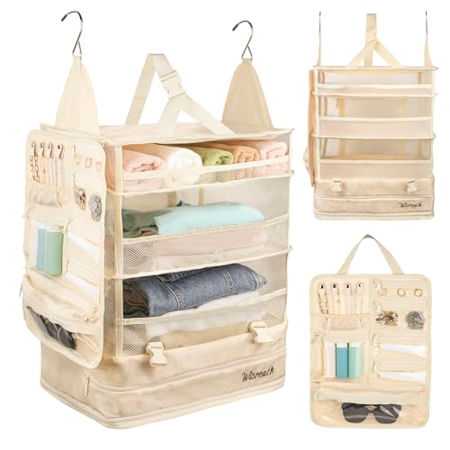 Wisreach Hanging Suitcase Organizer & Travel Shelves, Hanging Packing Cubes for Travel, Easy Packing & Wrinkle-Free Clothes, Suitcase Organizer for Carry-on Luggage, Apricot - color: Apricot
