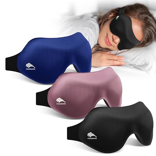 3 Pack Sleep Masks for Women Men: Zero Eye Pressure Airplane Travel Essentials - 100% Blackout Eye Masks for Sleeping - Side Sleep Comfort Cover for Lash Extensions - color: Blue&black&lotus Root Pink