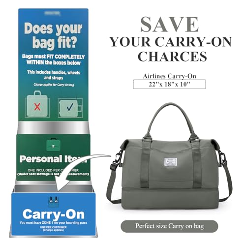 Travel Duffel Bag with Shoes Compartment, Overnight Weekender Bags for Women,Carry on Personal Item Bag，Extra Large - color: A-Olive Green, size: Extra Large