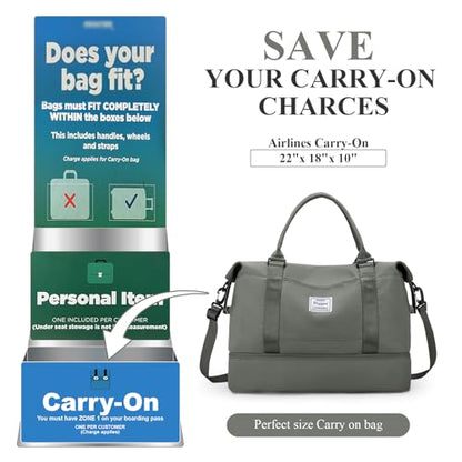 Travel Duffel Bag with Shoes Compartment, Overnight Weekender Bags for Women,Carry on Personal Item Bag，Extra Large - color: A-Olive Green, size: Extra Large