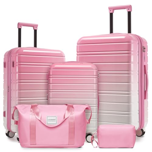 LARVENDER Luggage Sets 5 Piece Hardside Expandable Suitcase with Wheels Lock,PC+ABS Hardside Lightweight Rolling Suitcase for Women and Men,Peach Sparkling - color: Peach Sparkling, size: 5 Piece Set (20/24/28/DB/TB)