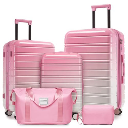 LARVENDER Luggage Sets 5 Piece Hardside Expandable Suitcase with Wheels Lock,PC+ABS Hardside Lightweight Rolling Suitcase for Women and Men,Peach Sparkling - color: Peach Sparkling, size: 5 Piece Set (20/24/28/DB/TB)
