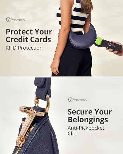 Vantamo Crescent Bags For Women with RFID Protection, Half Moon Clutch Purses for Women with Anti-Theft Clip for Extra Safety - color: Navy Purple