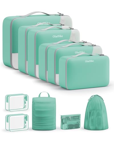 11 Set Packing Cubes for Travel, Gifts for Women Mom,Anti-Tearing Suitcase Organizer,OlarHike Vacation Essentials & Accessories for Cruise Ship - color: 19 Light Teal