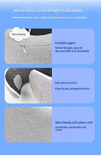 Travel Pillow 100% Pure Memory Foam Neck Pillow, Comfortable & Breathable Cover, Machine Washable, Airplane Travel Kit with 3D Contoured Eye Masks, Earplugs (Grey) - color: Grey