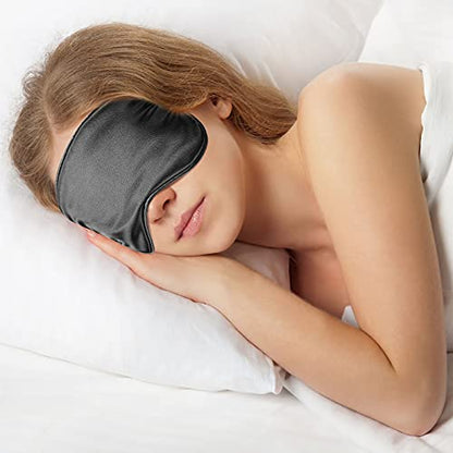Silk Satin Sleeping Mask Eye Mask Set Include 2 Blindfold Eyeshade Elastic Strap Double Layer Silk Filling Eye Cover 2 Ear Plugs 2 Storage Bags for Women and Men Sleep Travel Nap (Black, Gray) - color: Black, Gray