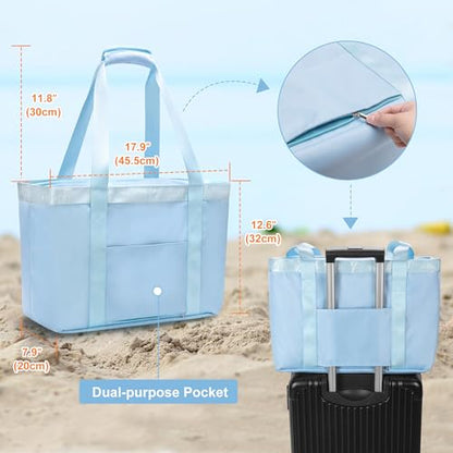 Yarwo Beach Bag for Women, Sandproof Swim Tote Bag with Cooler Compartment and Wet & Dry Pockets for Pool Cruise Vacation - color: Blue