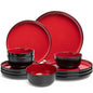 12-piece Dinnerware Sets Service for 4 - Dinner Plate, Dessert Plates, Cereal Bowls, Lightweight Melamine Plates and Bowls Sets, RV, Kitchen Dishes for Outdoor Use, Red and Black - color: Black and Red