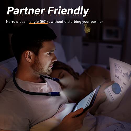 Vekkia Rechargeable LED Neck Reading Light, Book Lights for Reading in Bed, 3 Brightness Levels, Flexible Soft Silicone Arms Comfortable Wear, Long Lasting. Great for Readers, Craft & Knitting - color: Blue