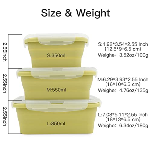 Collapsible Silicone Lunch Bento Box, Portable Food Storage Container Outdoor Picnic Box Space Saving, Microwave, Dishwasher and Freezer Safe, 3 Pcs Set (Green) - color: Green