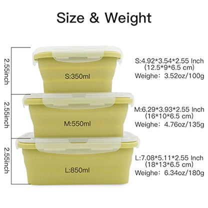 Collapsible Silicone Lunch Bento Box, Portable Food Storage Container Outdoor Picnic Box Space Saving, Microwave, Dishwasher and Freezer Safe, 3 Pcs Set (Green) - color: Green