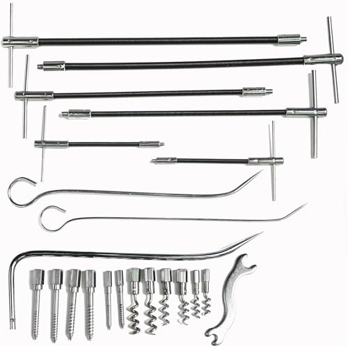 23pcs Packing Puller Kit, Stainless Steel Gland Packing Extractor Set with Flexible Shafts & Corkscrew Pulling Hooks for Valve Maintenance Industrial Seal Removal Tools with Toolbox, Removable Tips