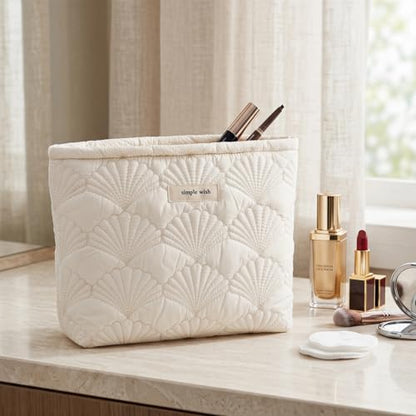 RSRSLEII 5Pcs Quilted Cotton Coquette Makeup bag, Coastal Granddaughter Aesthetic Cosmetic Bag, Cute Seashell Portable Travel Toiletry Pouch（5Pcs White） - color: 5Pcs White