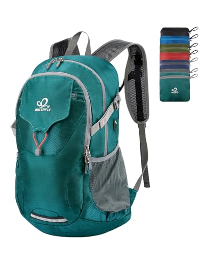 WATERFLY Lightweight Packable Hiking Backpack: 30L Foldable Travel Daypack Ultralight Camping Day Pack for Woman Man - color: Green
