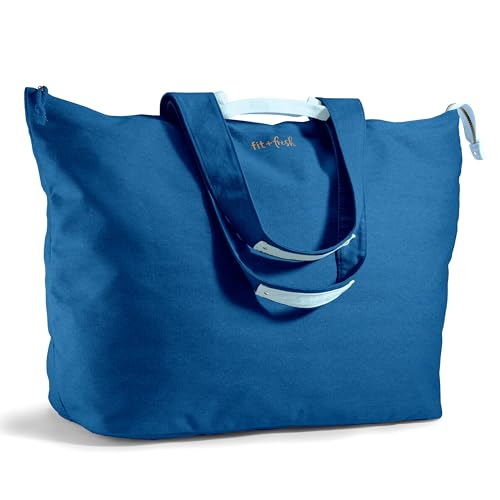 Fit & Fresh XL Beach Tote Bag for Women – XL Travel Tote with Zipper & Pockets, Oversized Canvas Pool Bag, Weekender Carry-On - color: Cobalt