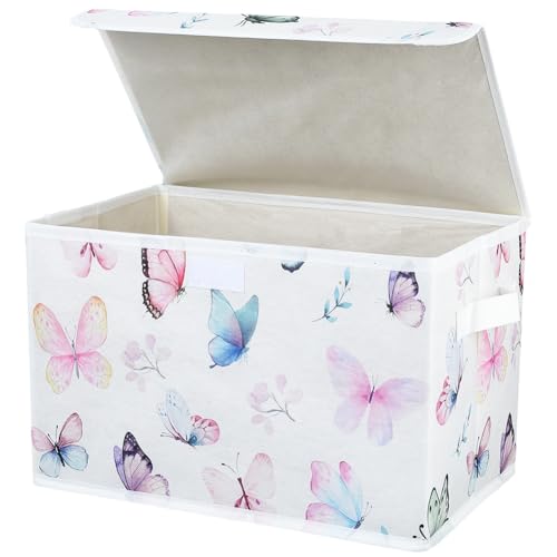 Butterfly Storage Box Collapsible Fabric Storage Bins Decorative Colorful Butterfly Organizer Cubes with Lids and Carrying Handle Rectangle Folding Containers for Bedroom Closet Shelves - color: Butterfly