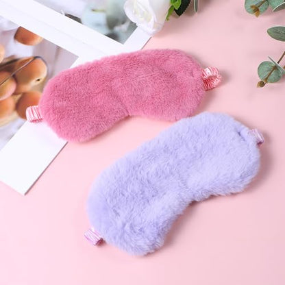 2 Pcs Plush Eye Mask Soft Sleeping Blindfold Eye Cover Comfortable Furry Faux Fur Sleeping Mask Satin Nap Night Eyeshade Cover for Women Men Gift (Rose, Violet) - color: Rose&violet