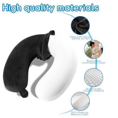 Travel Neck Pillow for Airplane, Car, Office, and Home | 100% Memory Foam U-Shaped Neck Pillow with Soft Washable Cover, Includes Travel Bag, Earplugs & Sleep Eye Mask | for Adults & Kids (Gray) - color: Gray