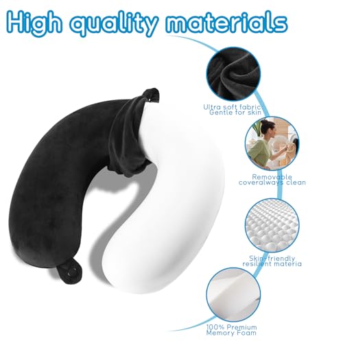 Travel Neck Pillow for Airplane, Car, Office, and Home | 100% Memory Foam U-Shaped Neck Pillow with Soft Washable Cover, Includes Travel Bag, Earplugs & Sleep Eye Mask | for Adults & Kids (Light Gray) - color: Light Gray