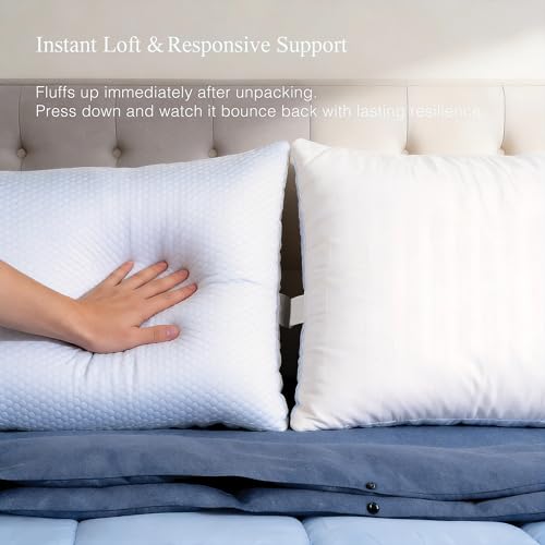 Blue Ridge Home Fashions Luxury Hotel Quality Cooling Pillows King Size Set of 2, Soft Medium 500 Thread Count Damask Stripe Embroidered 100% Cotton Cover, Down Alternative - size: King Size Set of 2
