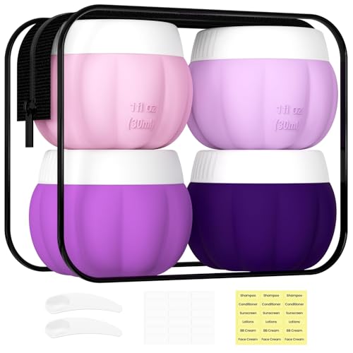 Redfly Travel Containers for Toiletries, TSA Approved Travel Size Containers, Silicone Jars for Creams, Leak-proof Essentials with Lid for Cosmetic