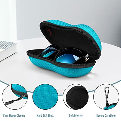 FINTIE Sunglasses Case, Hard EVA Shell Shockproof Sport Glasses Case with Metal Carabiner Travel Zipper Eyeglasses Holder - color: Legacy Teal