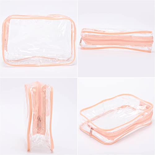Tbestmax 10 Pcs Clear Cosmetic Bags Small Makeup Bags Portable Waterproof Travel Toiletry Bags Organizer Peach Pink, 7.5"x 4.8"x 2.3" - color: Medium - Peach Pink