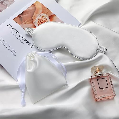 Silk Satin Sleeping Eye Mask, White Sleep Eye Night Blindfold for Women and Men, Soft Breathable Blackout Eyeshade Eye Cover for Travel, Wedding Bridesmaid Gift - color: White