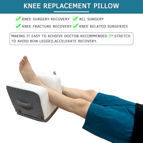 Knee Replacement Pillow - 4 Adjustable Heights for Full Straight-Leg Extension - Post Surgery Recovery Equipment with Handle - Leg Elevation Wedge for ACL Surgery, Hip & Knee Rehab
