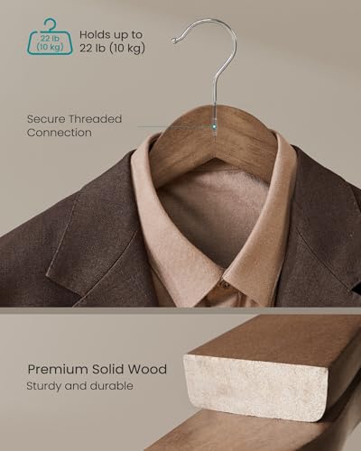 SONGMICS Extra Wide Wooden Suit Hangers, Set of 10 Clothes Hangers, Swivel Hooks, Non-Slip Bars, for Outfits, Suits, Coats, Shirts, Dresses, Walnut Color UCRW050KZ01 - color: Walnut Color