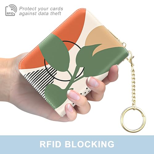 Aiawoxc Credit Card Holder, Small RFID Wallet Slim Leather Card Organizer Case with Zipper and Wristlet Strap, Tropical Plants - color: Tropical Plants, size: Wrist Strap