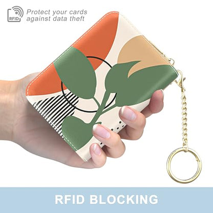 Aiawoxc Credit Card Holder, Small RFID Wallet Slim Leather Card Organizer Case with Zipper and Wristlet Strap, Tropical Plants - color: Tropical Plants, size: Wrist Strap