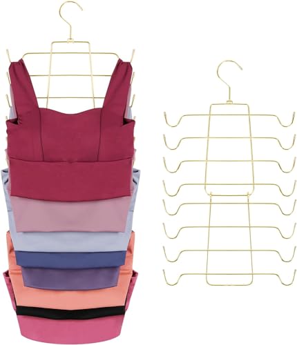 ZEDODIER 3 Pack Tank Top Hanger Space Saving, Bra Hangers for Closet Organizer, Hanging Bra Organizer Tank Tops Holder with 24 Hooks, Metal Closet Organizers and Storage Small Space Solutions, Gold - color: Gold, size: 3 Pack