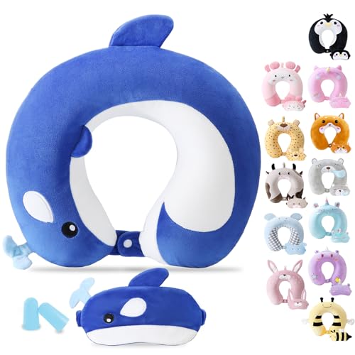 Cirorld Travel Pillow for Kids Adult Cute Neck Pillow for Traveling Memory Foam Airplane Pillow Sleep Mask Animal Flight Pillow Head Rest Neck Support for Cars Long Flights (Whale, 9-12 Y/O) - color: Whale, size: 9-12 Y/O