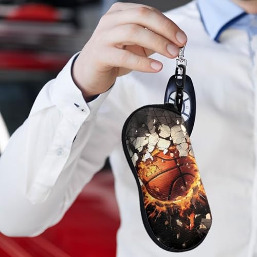 AFPANQZ Glasses Case with Carabiner Hanging Portable Neoprene Zipper Sunglasses Case Soft Lightweight - color: Basketball Flame Pattern